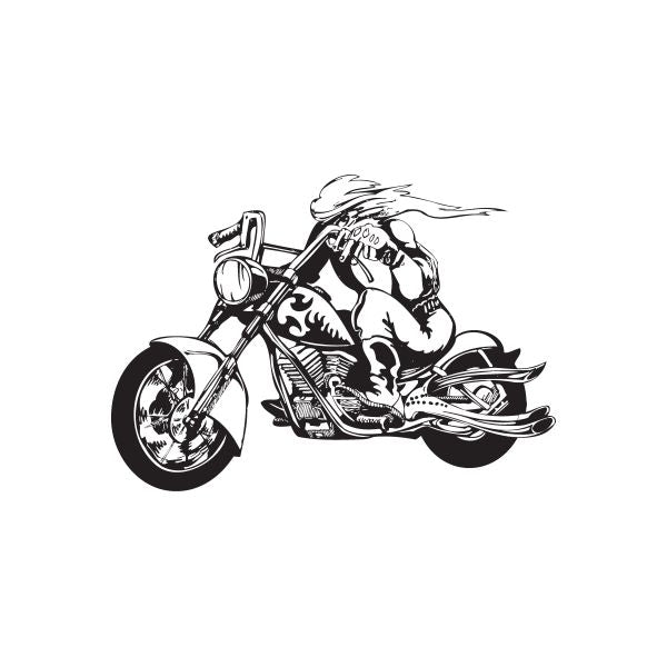 Motorcycle wall decal: black chopper with skull rider and front headlight