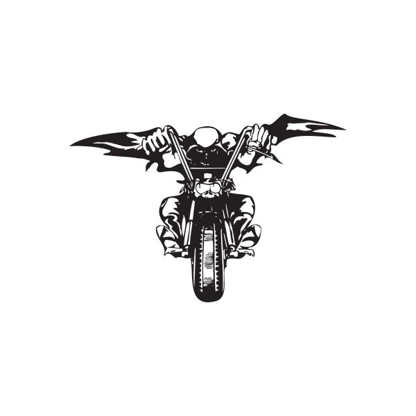 Motorcycle chopper wall decal in black and white vinyl, centered bike with wings