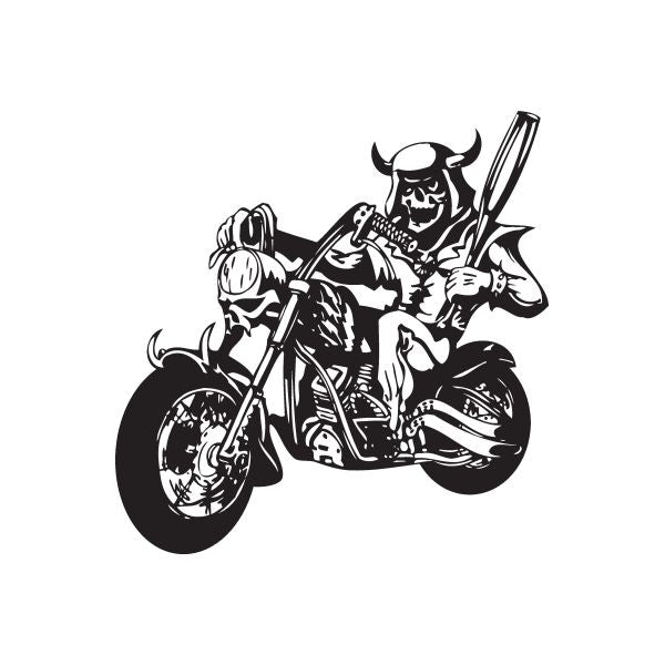 Chopper wall decal, black vinyl sticker of biker riding a motorcycle.