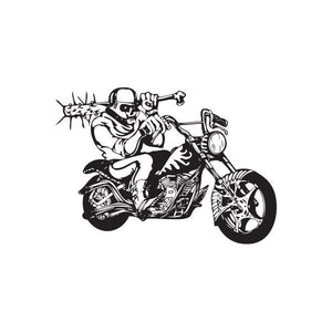 Motorcycle wall decal of a black chopper with rider, stylized line art