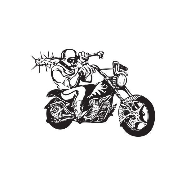 Motorcycle wall decal of a black chopper with rider, stylized line art