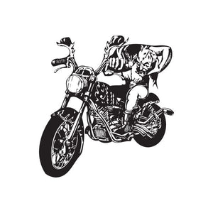 Chopper motorcycle wall decal with rider and detailed black graphics