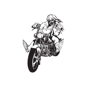 Motorcycle rider chopper wall decal in black and white vinyl