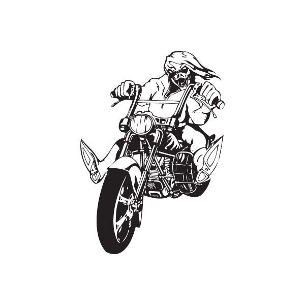 Motorcycle rider chopper wall decal in black and white vinyl