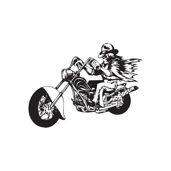 Black-and-white chopper motorcycle rider vinyl wall decal