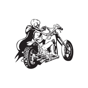 Vinyl wall decal of a black chopper motorcycle with rider, DC 019