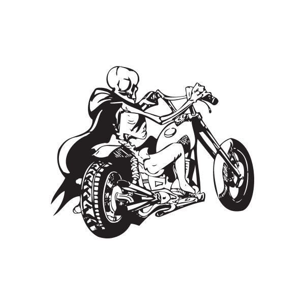 Vinyl wall decal of a black chopper motorcycle with rider, DC 019