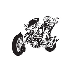 Black vinyl chopper wall decal with skull-rider motorcycle graphic