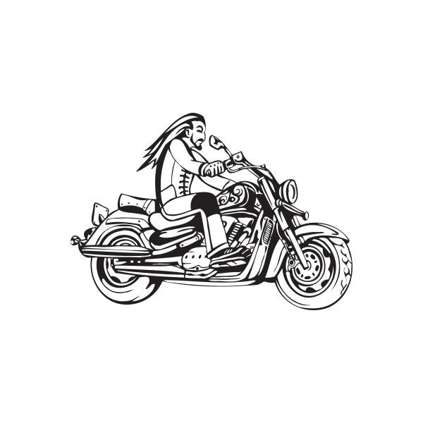 Chopper wall decal, black-and-white line art of a motorcycle with rider