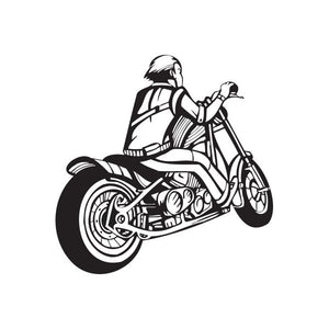 Motorcycle rider wall decal, black vinyl graphic with bike and rider