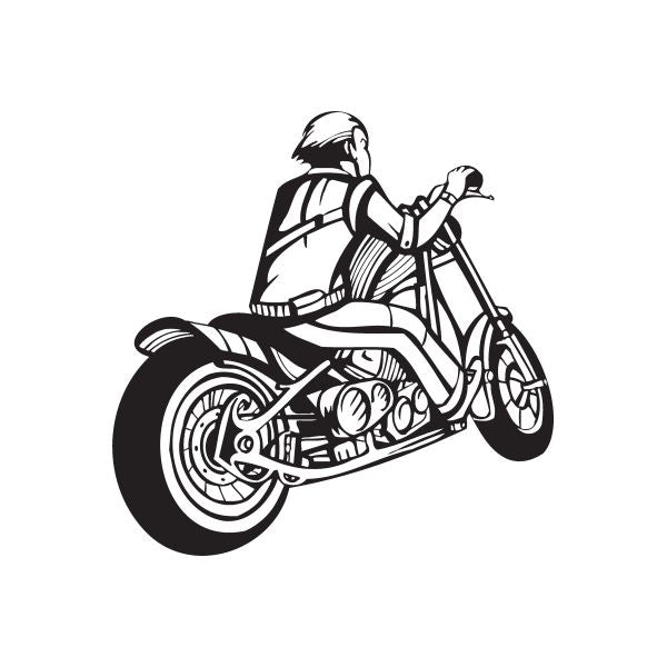 Motorcycle rider wall decal, black vinyl graphic with bike and rider