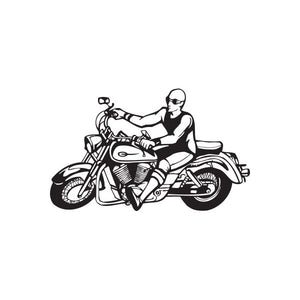Motorcycle rider wall decal vinyl sticker with black line art on bike