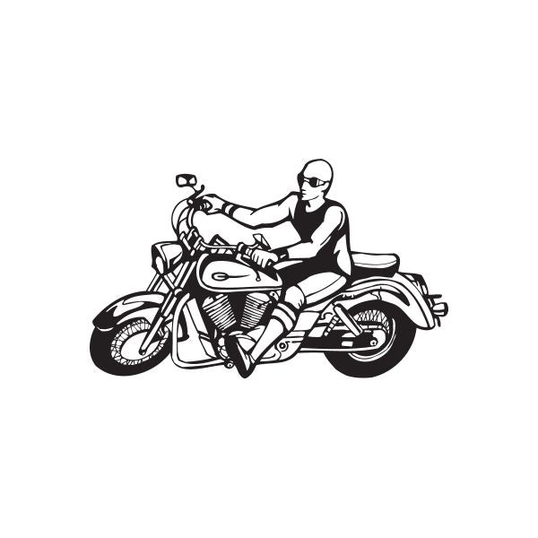 Motorcycle rider wall decal vinyl sticker with black line art on bike
