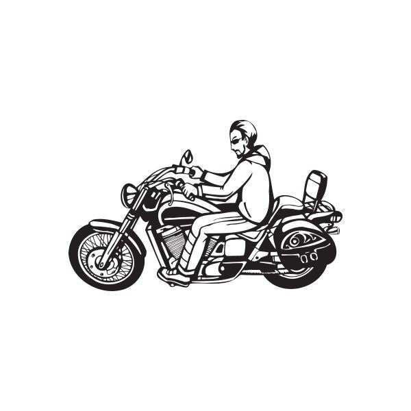 Motorcycle chopper wall decal with rider graphic, black and white vinyl sticker