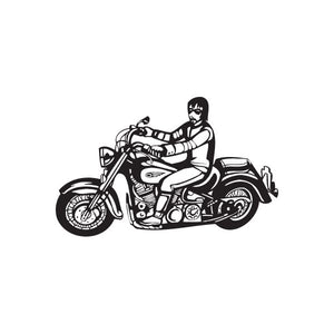 Motorcycle wall decal featuring a rider on a black vinyl graphic
