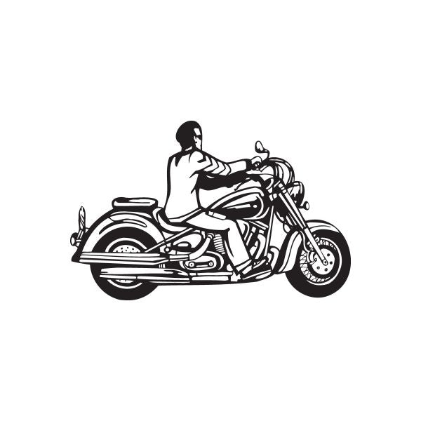 Motorcycle wall decal of a rider on a black chopper-style bike