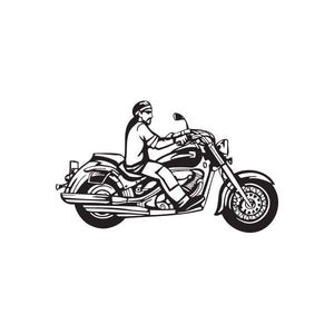 Motorcycle chopper rider vinyl wall decal, black silhouette on white background