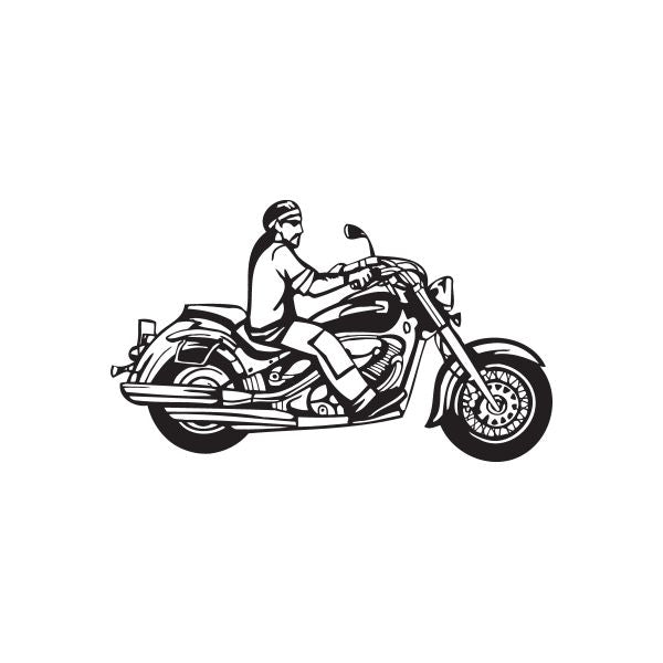Motorcycle chopper rider vinyl wall decal, black silhouette on white background