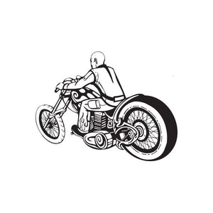 Chopper motorcycle wall decal, black and white vinyl outline with engine detail