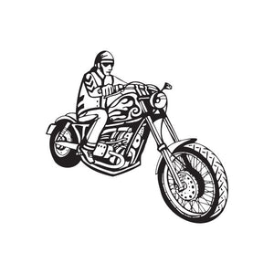 Vinyl wall decal of a black-and-white chopper motorcycle rider illustration
