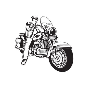Chopper wall decal vinyl sticker of motorcycle rider and chopper bike, black outline