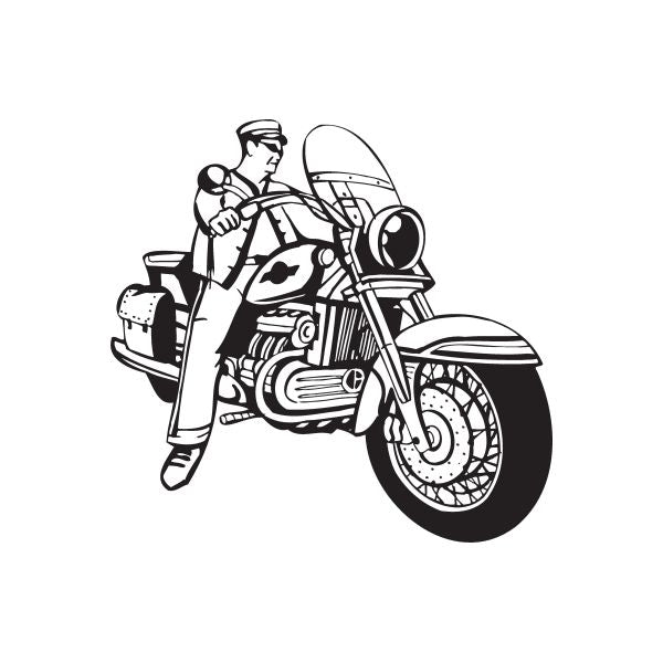 Chopper wall decal vinyl sticker of motorcycle rider and chopper bike, black outline