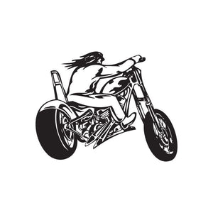 Vinyl chopper wall decal: black motorcycle with rider silhouette.