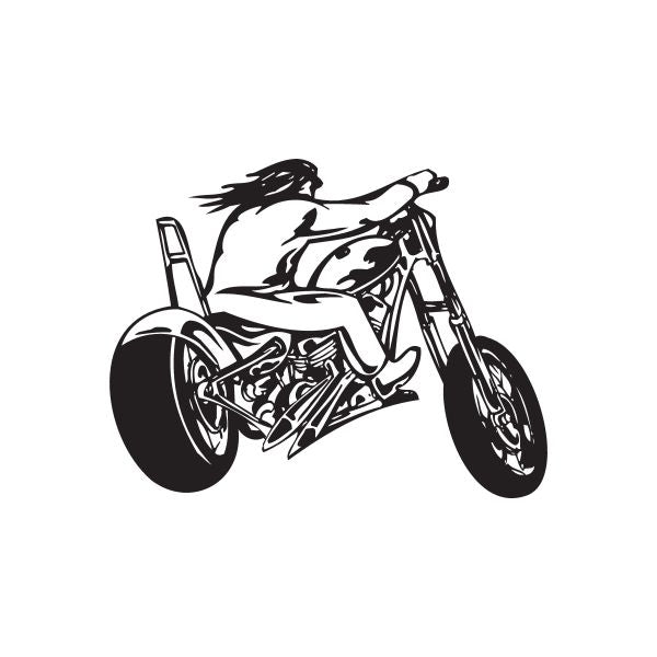 Vinyl chopper wall decal: black motorcycle with rider silhouette.