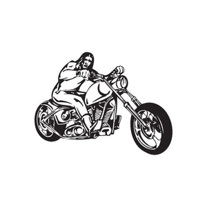 Black vinyl motorcycle wall decal with chopper rider and skull face