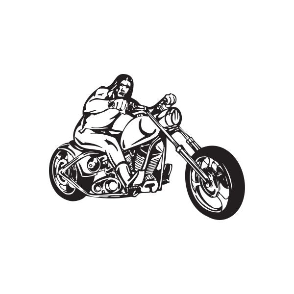 Black vinyl motorcycle wall decal with chopper rider and skull face