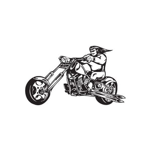 Motorcycle wall decal vinyl sticker with rider on black chopper-style bike