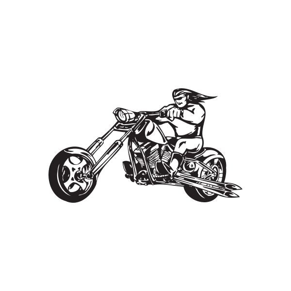 Motorcycle wall decal vinyl sticker with rider on black chopper-style bike