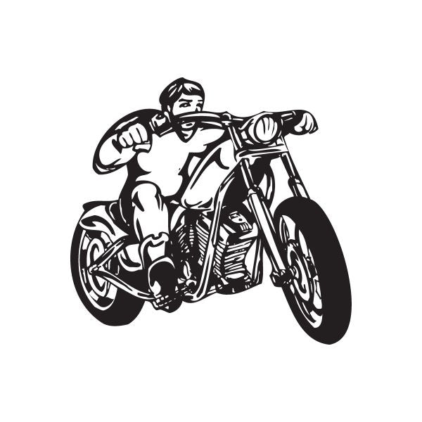 Motorcycle rider vinyl wall decal, black illustrated chopper graphic