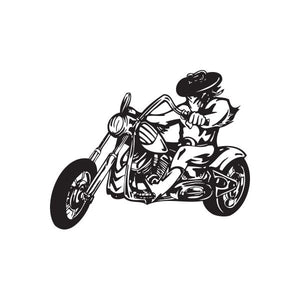 Motorcycle rider vinyl wall decal with black outline graphic