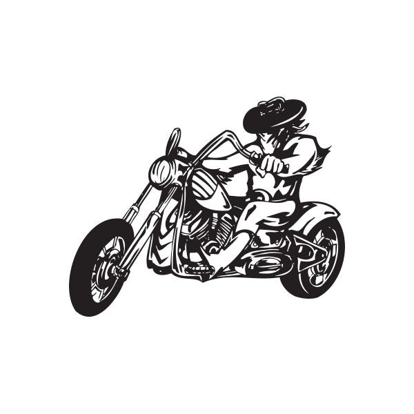 Motorcycle rider vinyl wall decal with black outline graphic