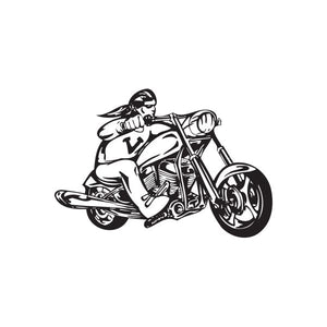 Chopper motorcycle wall decal: black rider on chopper with visible headlight