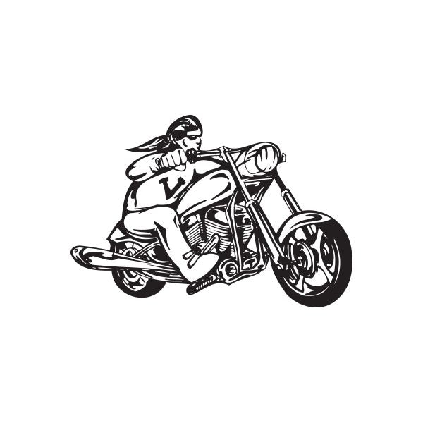 Chopper motorcycle wall decal: black rider on chopper with visible headlight