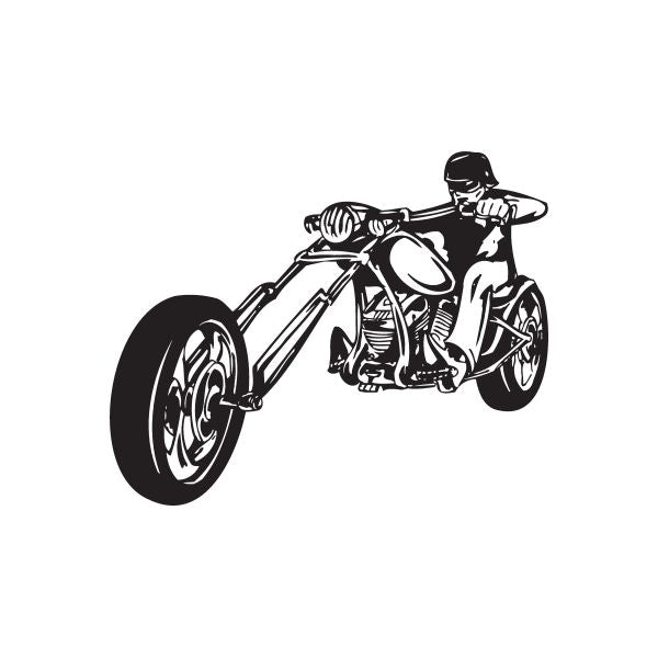 Motorcycle wall decal with black chopper and rider silhouette