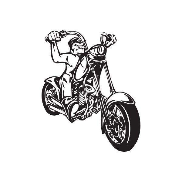 Vinyl wall decal of a biker on a chopper motorcycle, black and white