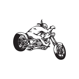 Motorcycle chopper wall decal, black vinyl line art with rider and raised handlebars