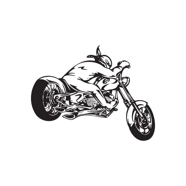 Motorcycle chopper wall decal, black vinyl line art with rider and raised handlebars