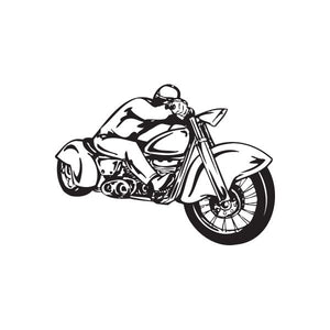 Black chopper motorcycle wall decal with rider, vinyl sticker design