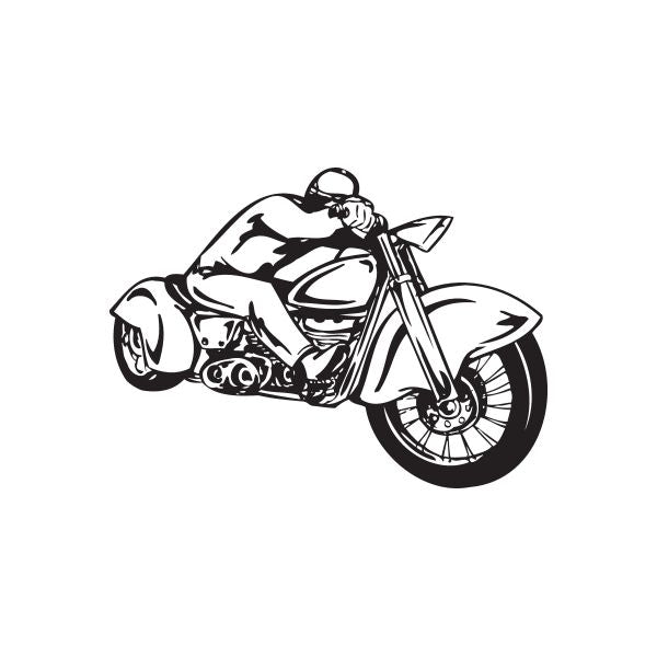 Black chopper motorcycle wall decal with rider, vinyl sticker design