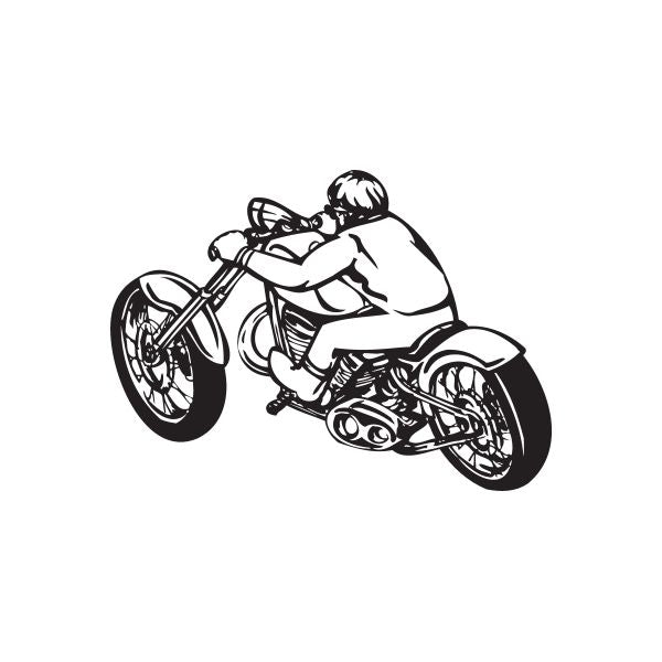 Black chopper motorcycle wall decal with rider, vinyl sticker, DC 058