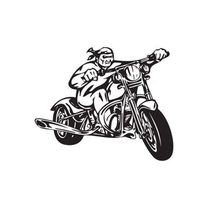 Black chopper motorcycle wall decal with rider holding handlebars
