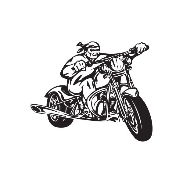 Black chopper motorcycle wall decal with rider holding handlebars