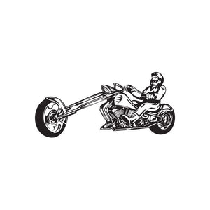 Black vinyl motorcycle chopper rider wall decal with front wheel and handlebars