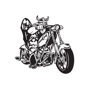 Vinyl wall decal of a black chopper motorcycle with skull rider