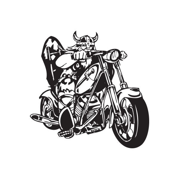Vinyl wall decal of a black chopper motorcycle with skull rider