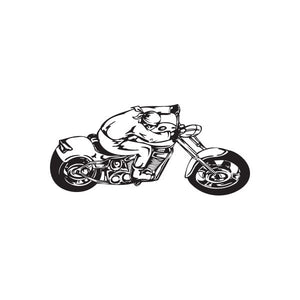 Motorcycle chopper wall decal, black-and-white illustrated bike with rider